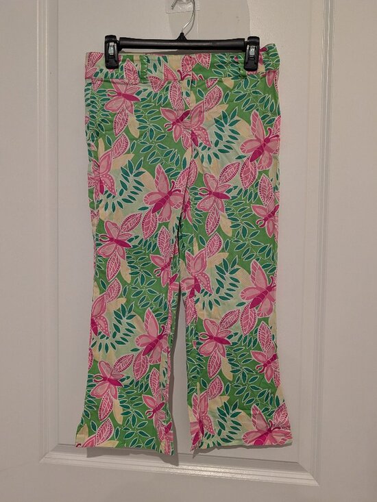 Lilly Pulitzer Pants - VINTAGE Lilly Pulitzer Butterfly Flare Crop Pants — Green/Pink, Size 2,